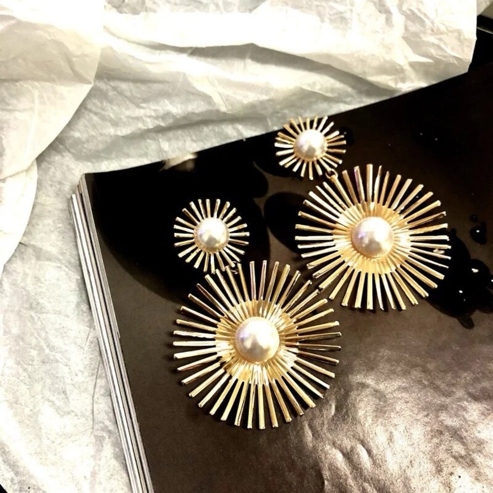 LATS Exaggerated Long Drop Earrings for Women Big Pearl Round Dangle